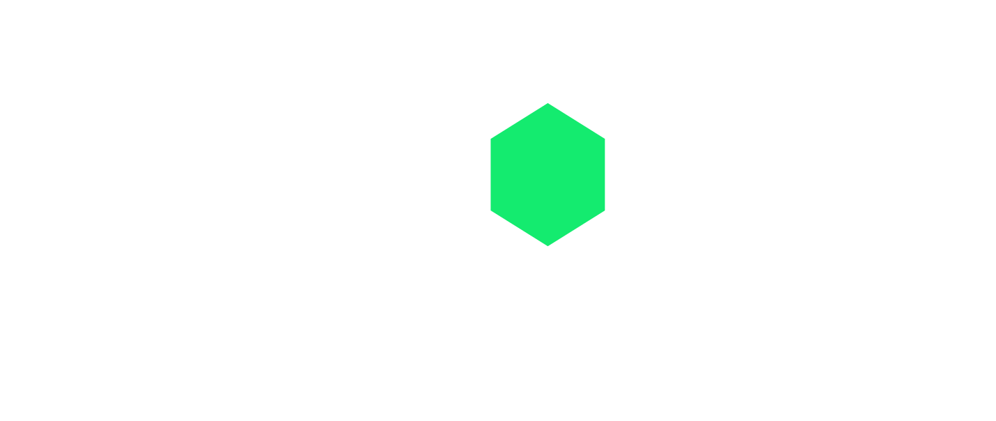 logo de l'agence de communication Maé média en blanc avec un hexagone vert